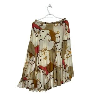 Mango Satin Pleated Midi Skirt Elegant Nautical Print Size Large